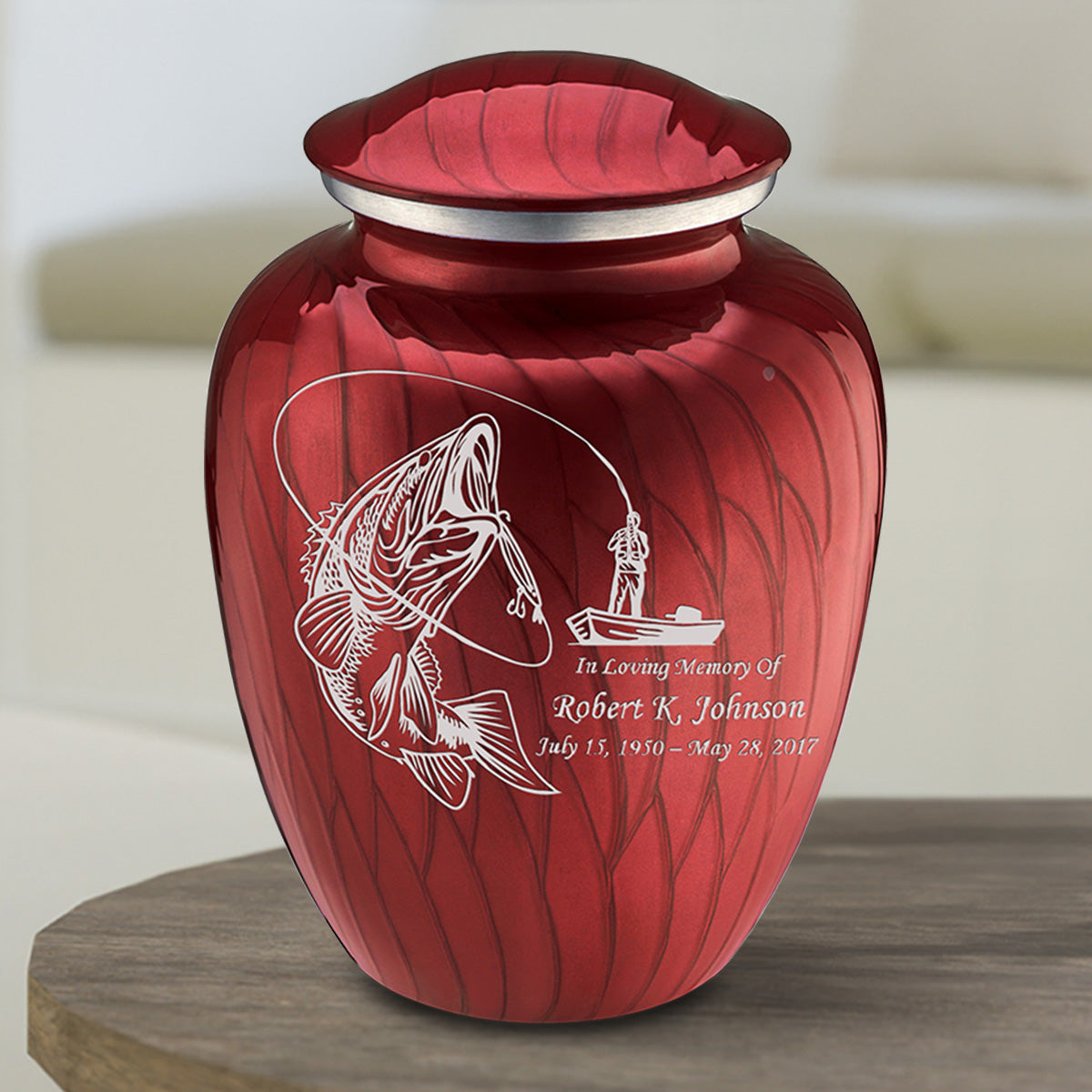 Medium Embrace Pearl Candy Red Fishing Cremation Urn