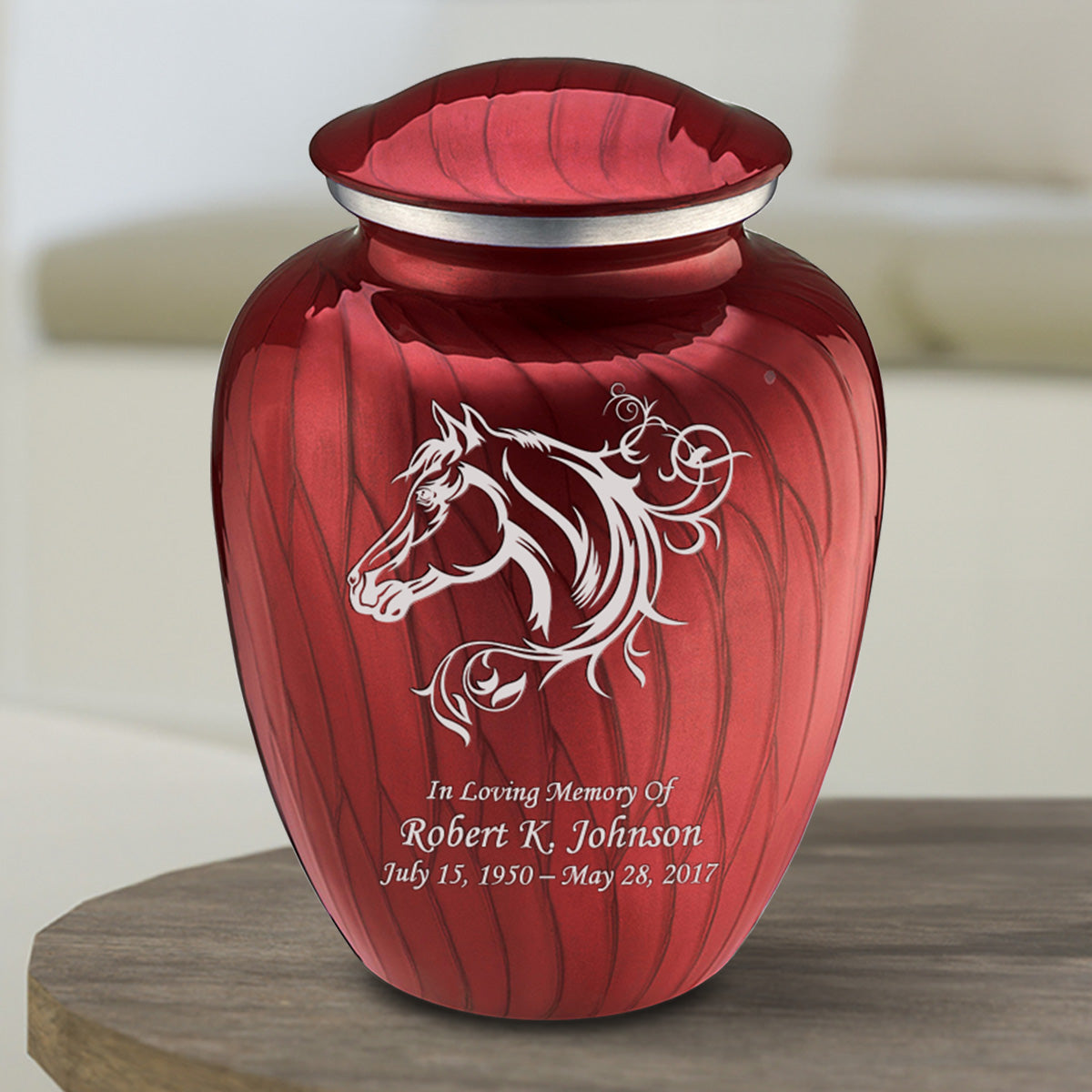 Medium Embrace Pearl Candy Red Horse Cremation Urn