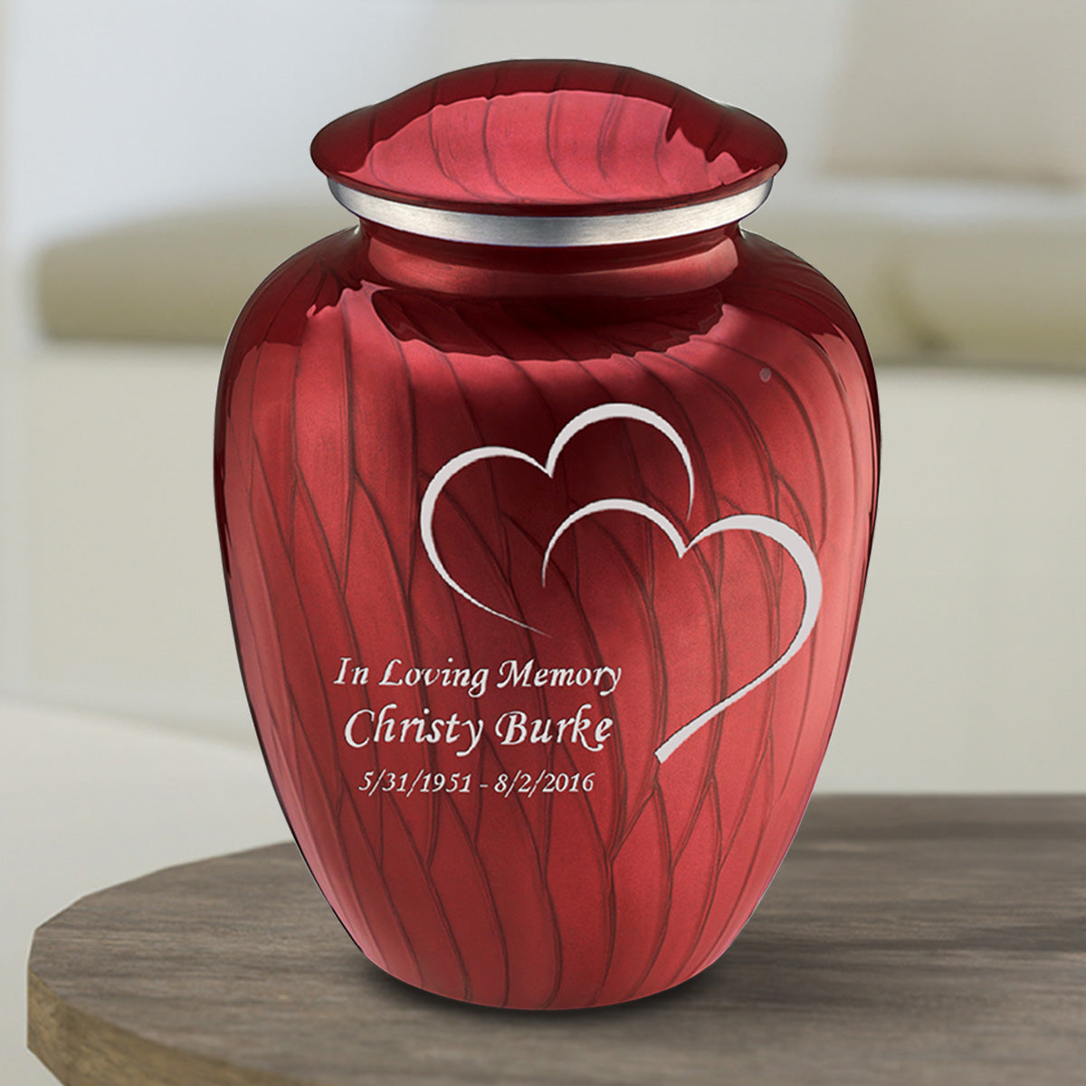 Medium Embrace Pearl Candy Red Hearts Cremation Urn