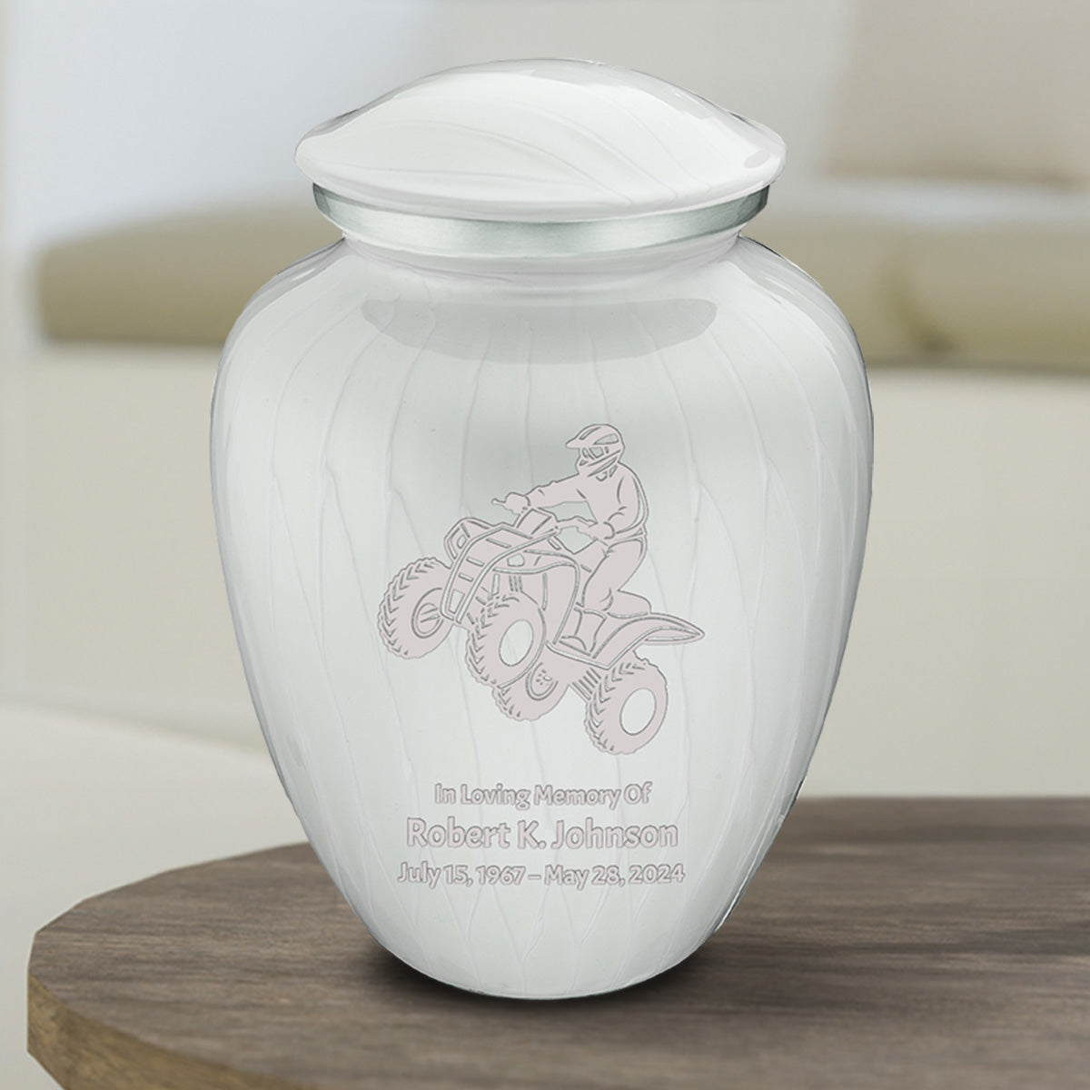 Medium Embrace Pearl White ATV Cremation Urn
