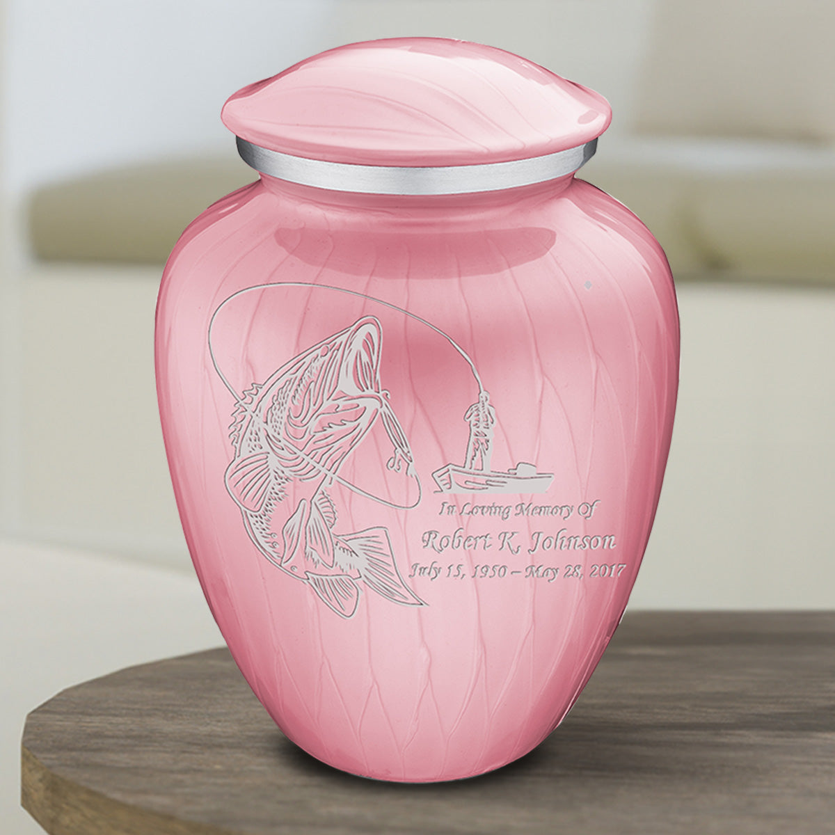 Medium Embrace Pearl Light Pink Fishing Cremation Urn