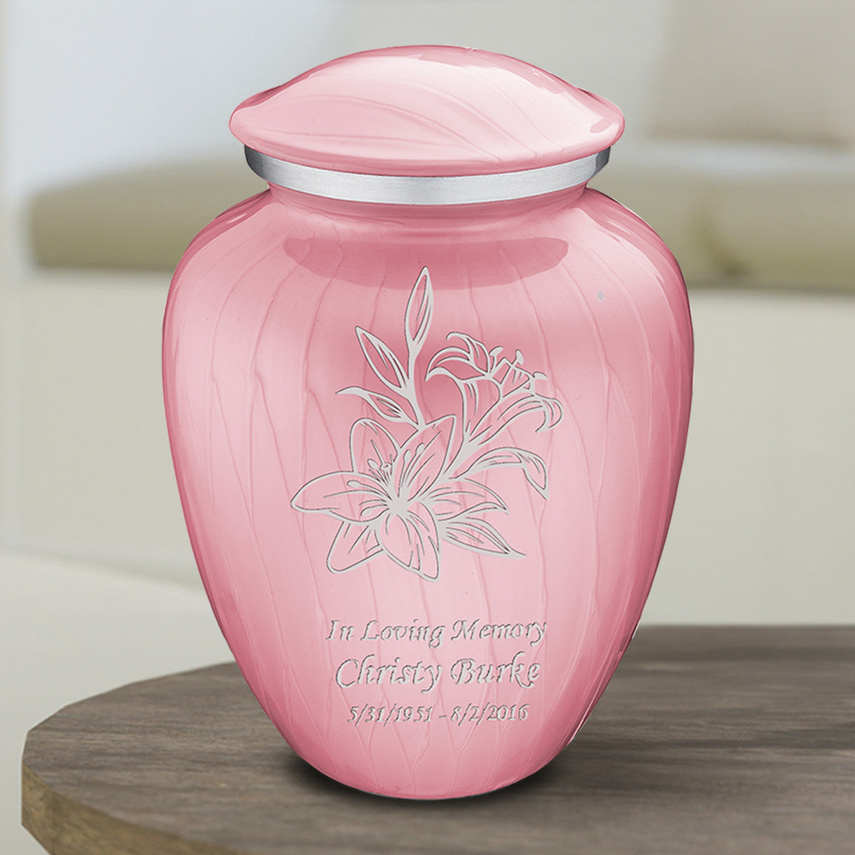 Medium Embrace Pearl Light Pink Lily Cremation Urn