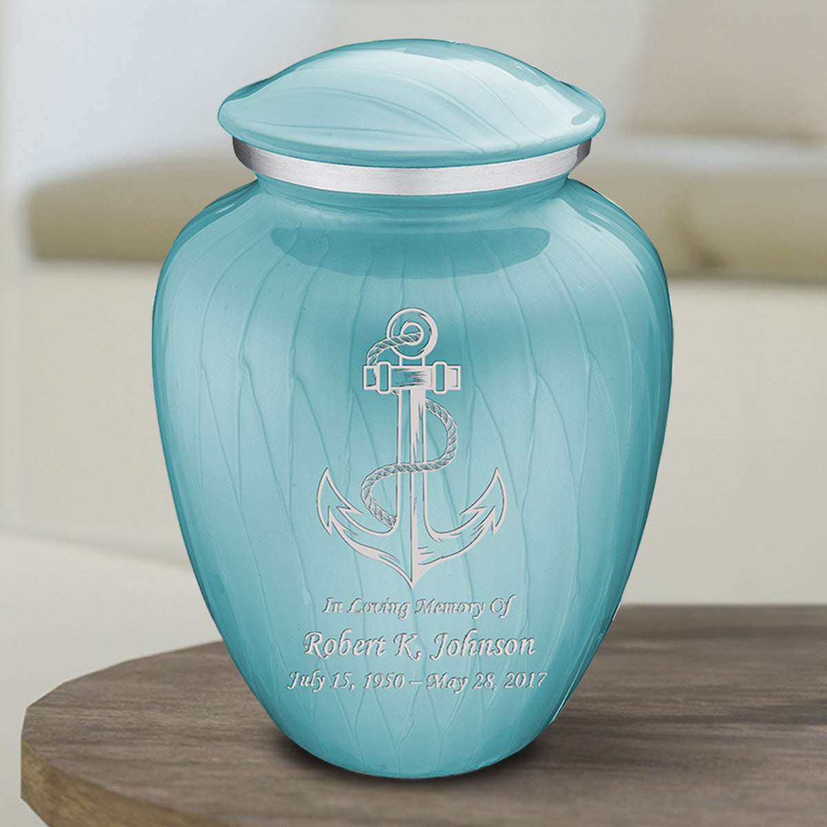 Medium Embrace Pearl Light Blue Anchor Cremation Urn