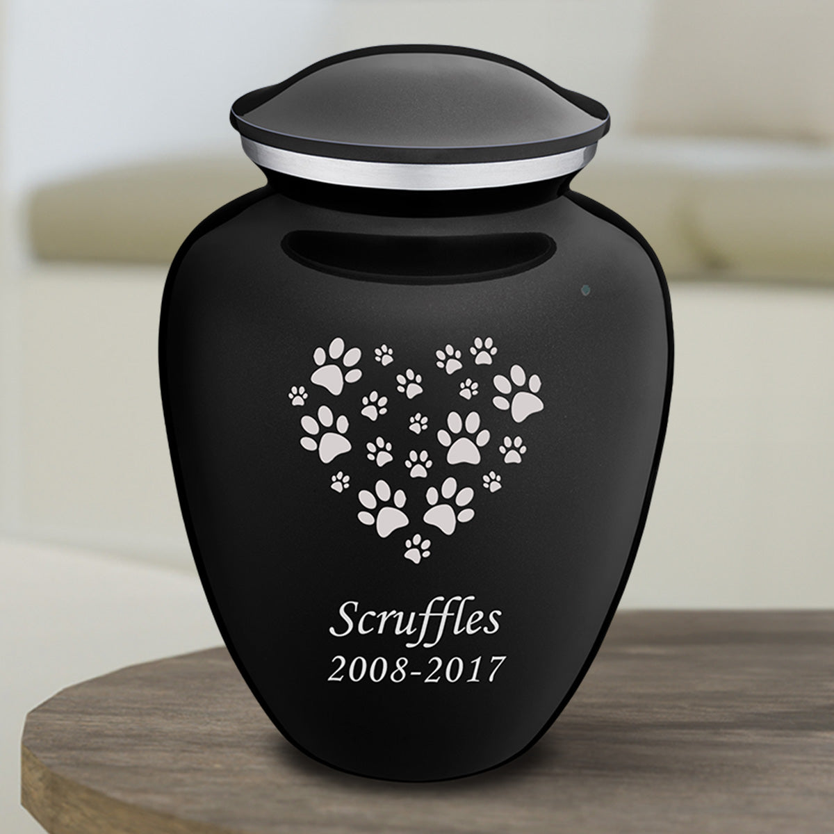Medium Embrace Black Heart Paws Pet Cremation Urn