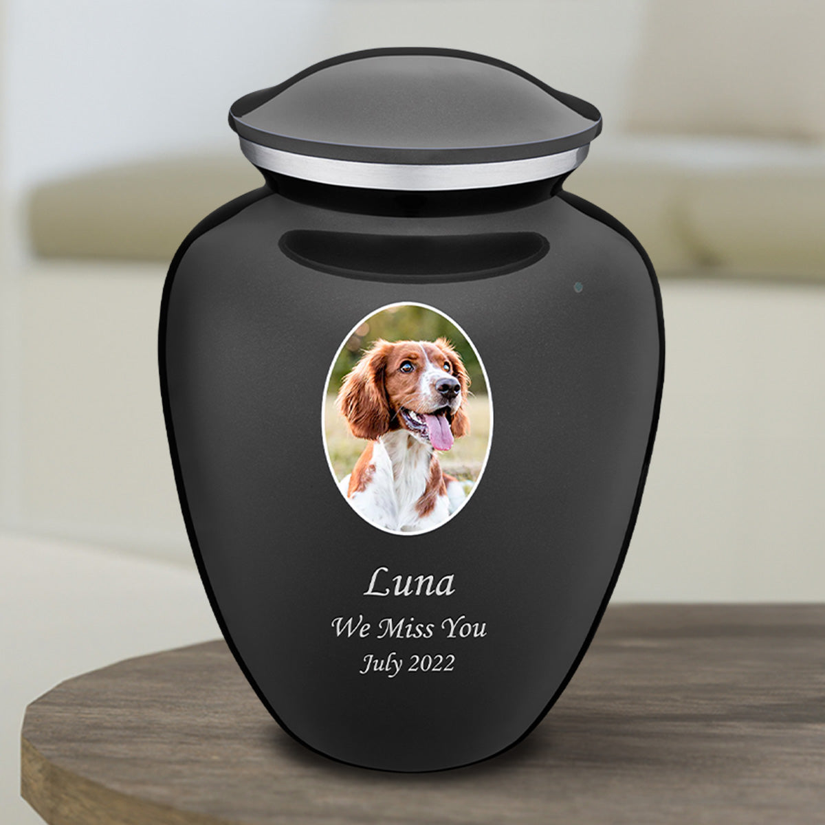 Medium Pet Embrace Charcoal Portrait Cremation Urn