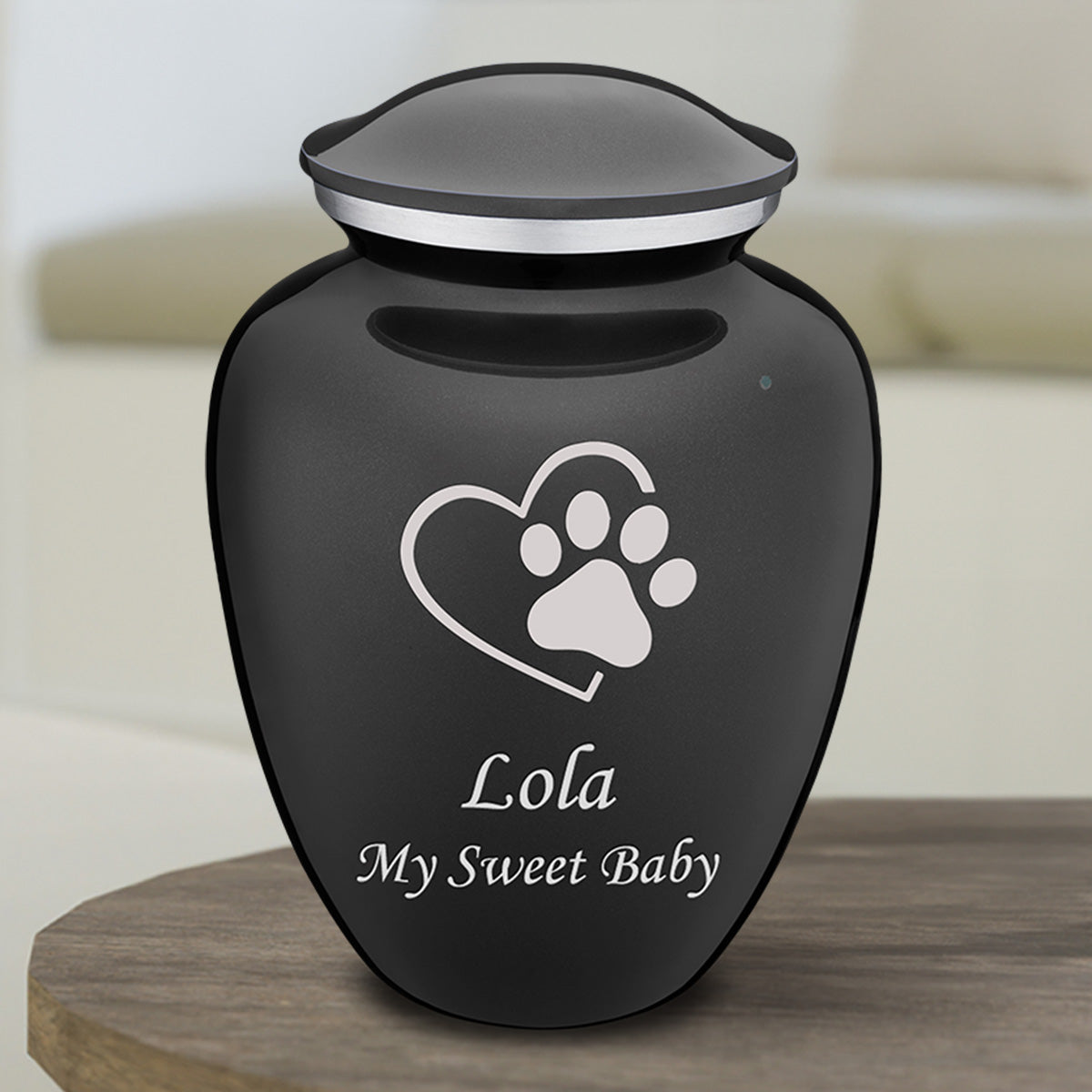 Medium Embrace Charcoal Single Paw Heart Pet Cremation Urn
