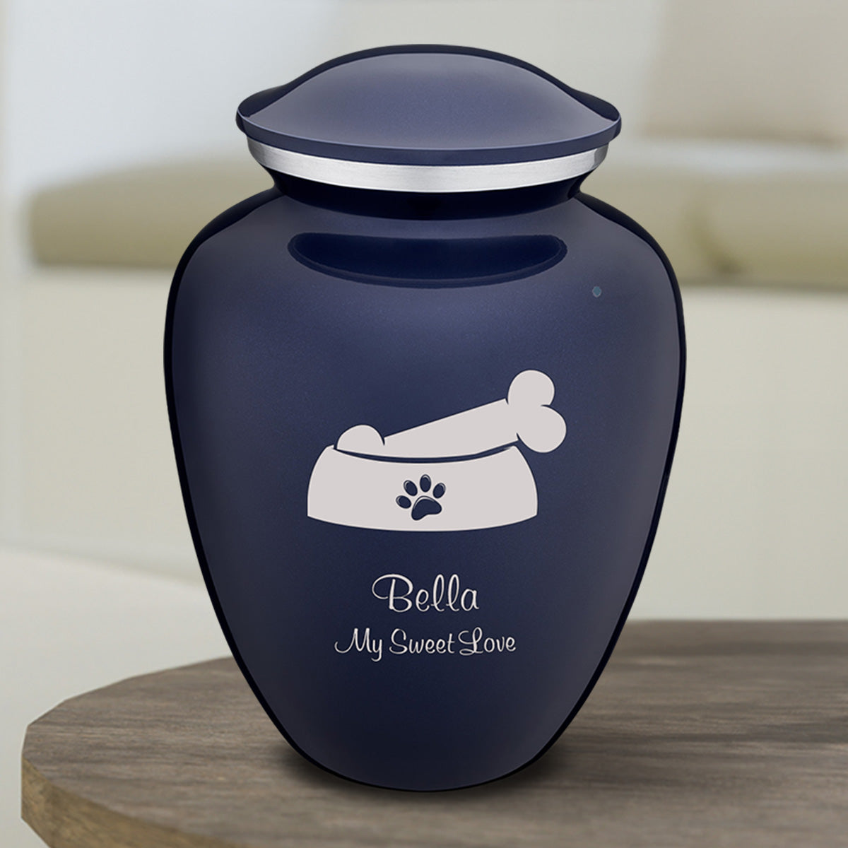 Medium Embrace Cobalt Blue Pet Dog Bone Cremation Urn