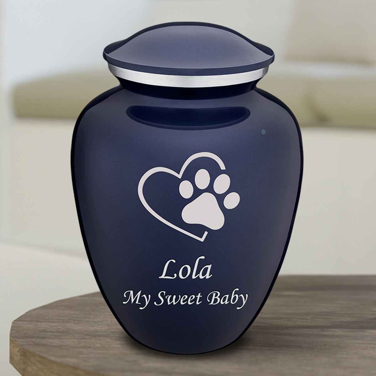 Medium Embrace Cobalt Blue Single Paw Heart Pet Cremation Urn