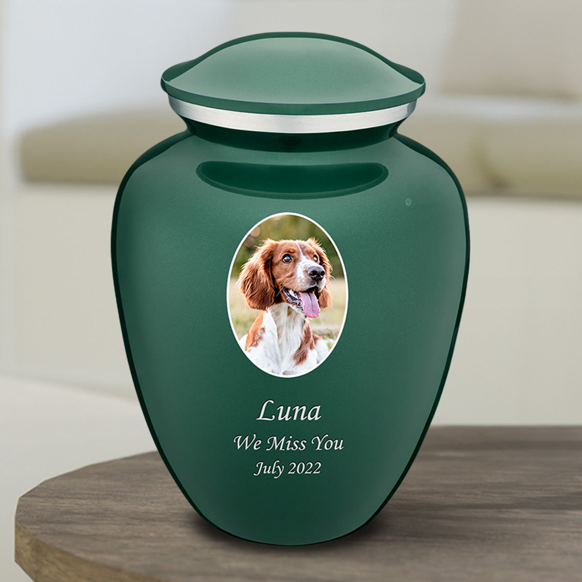 Medium Pet Embrace Green Portrait Cremation Urn