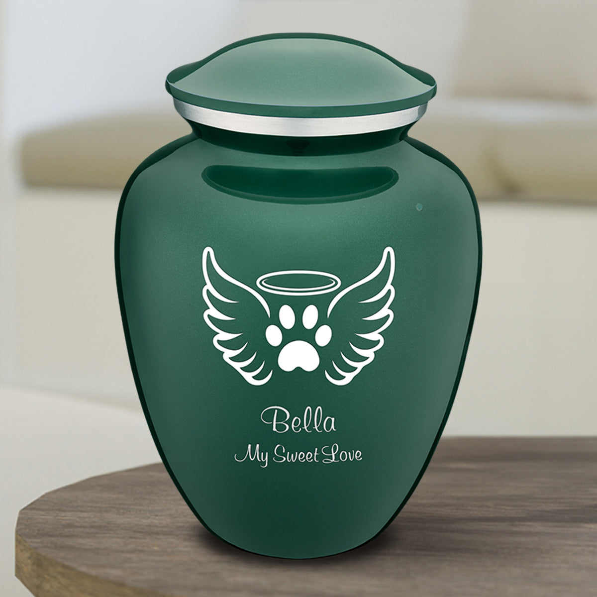 Medium Embrace Green Pet Angel Wings Cremation Urn