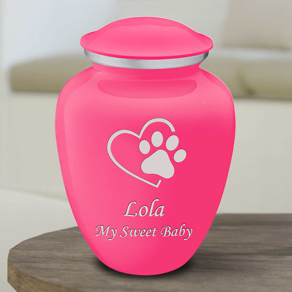 Medium Embrace Bright Pink Single Paw Heart Pet Cremation Urn