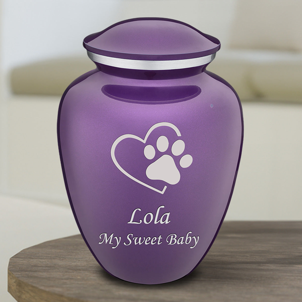 Medium Embrace Purple Single Paw Heart Pet Cremation Urn