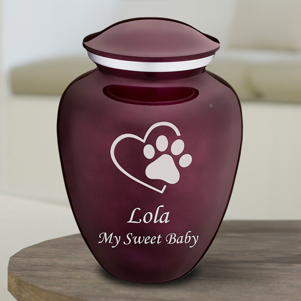 Medium Embrace Cherry Purple Single Paw Heart Pet Cremation Urn