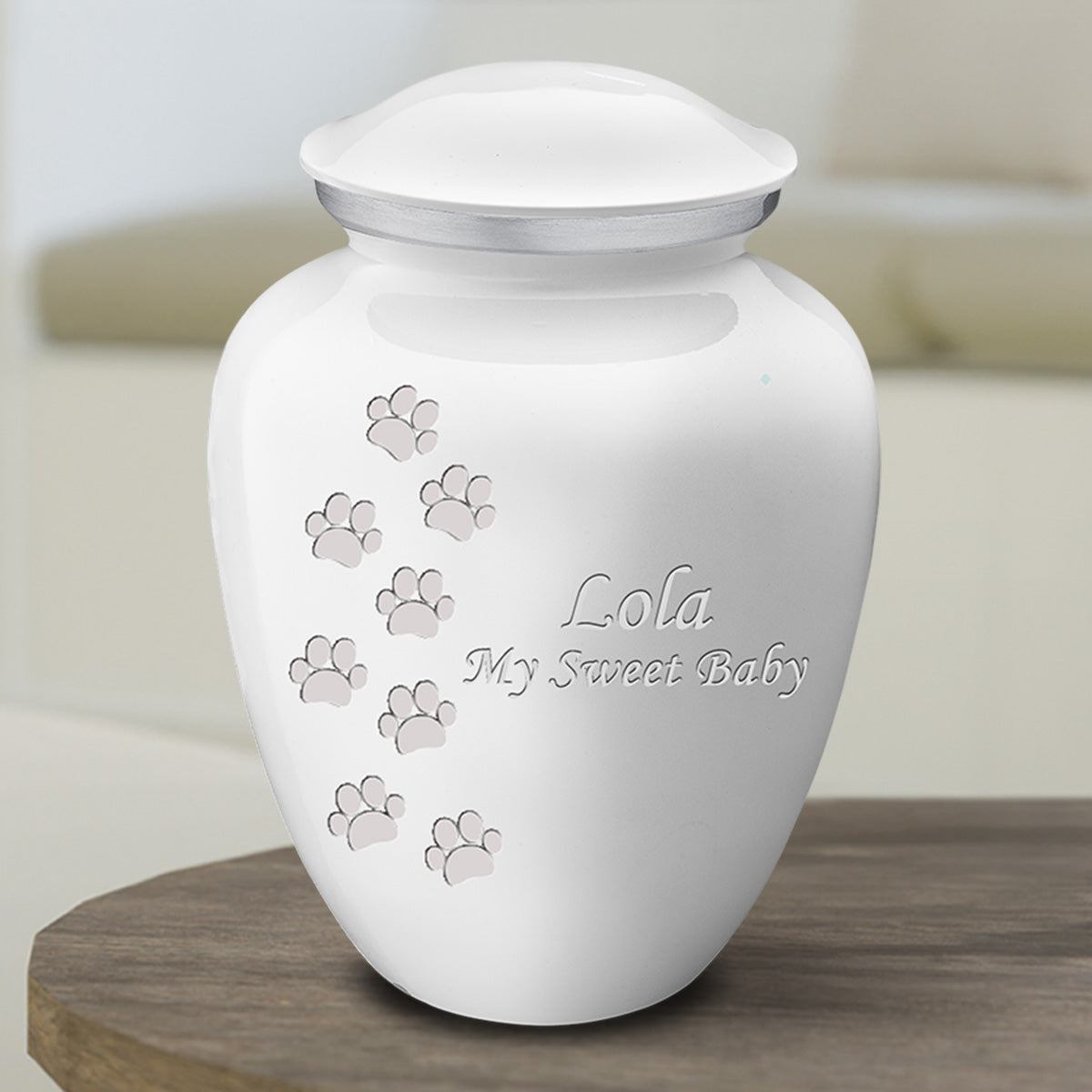 Medium Embrace White Walking Paws Pet Cremation Urn