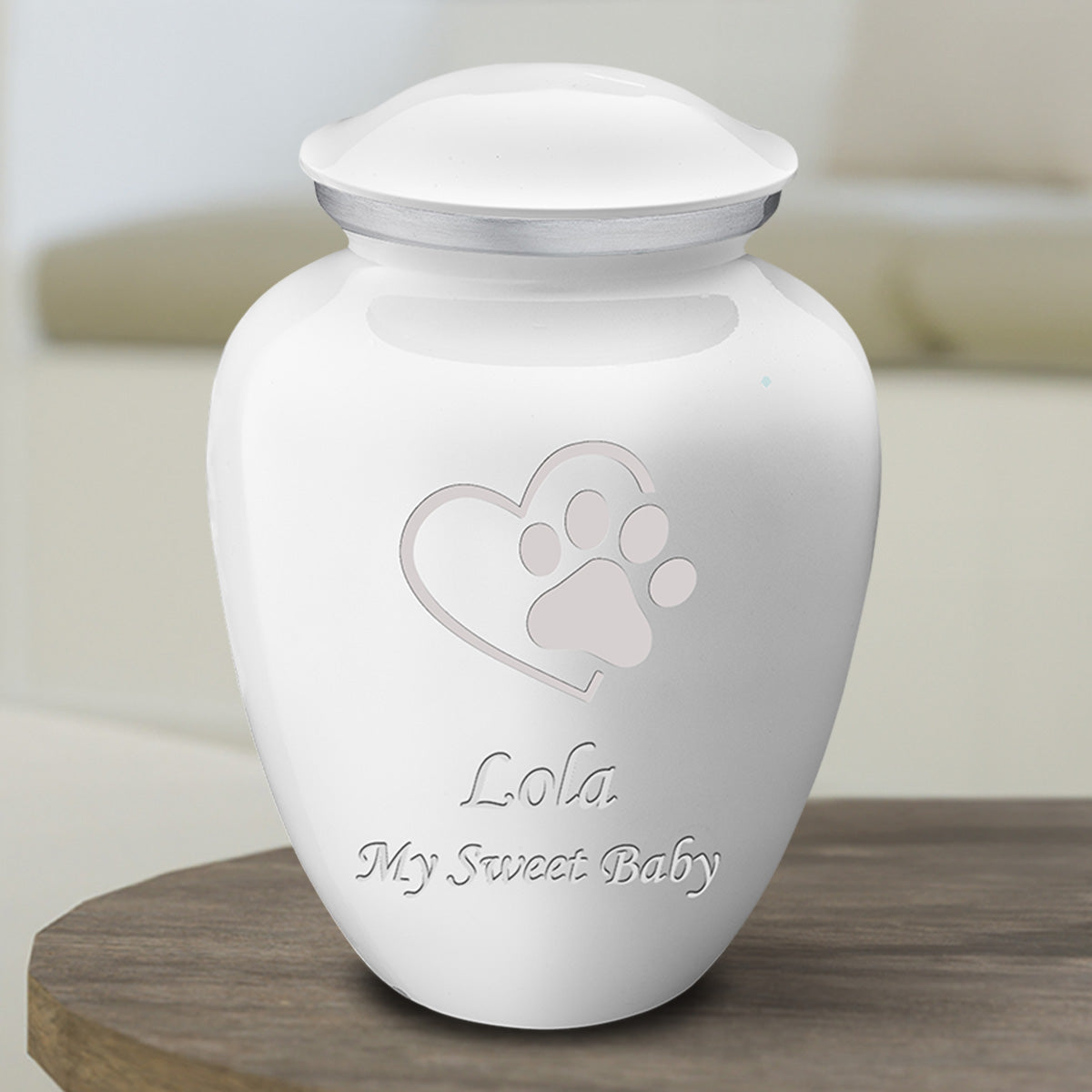 Medium Embrace White Single Paw Heart Pet Cremation Urn