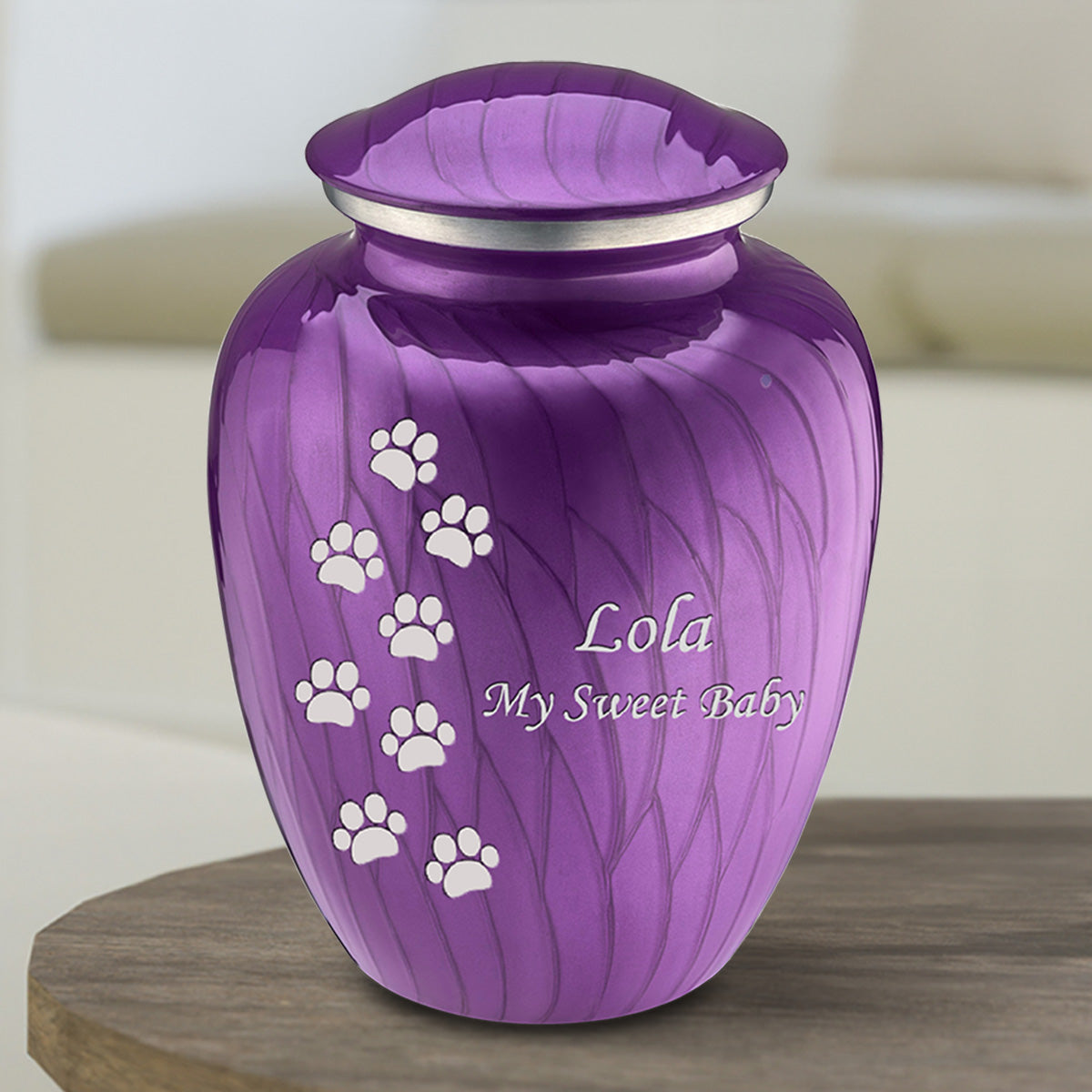 Medium Embrace Pearl Purple Walking Paws Pet Cremation Urn