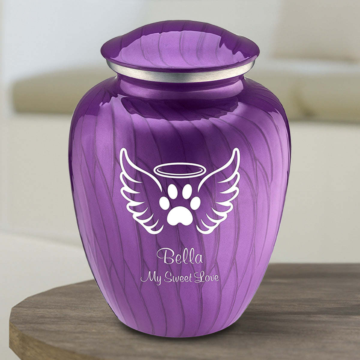 Large Embrace Pearl Purple Pet Angel Wings Cremation Urn
