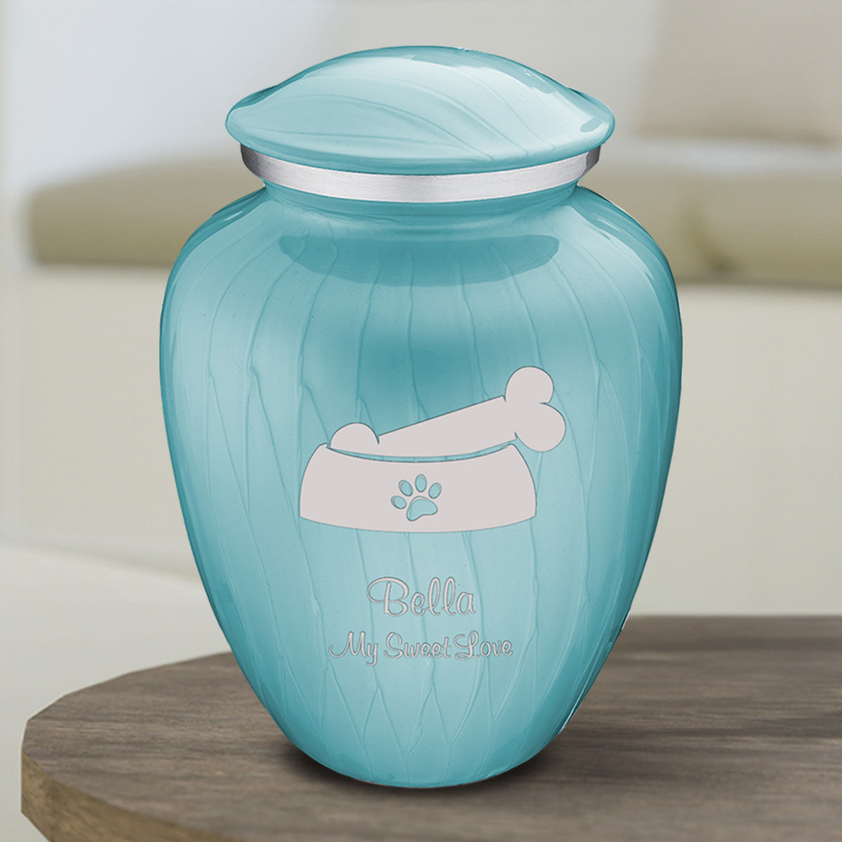 Medium Embrace Pearl Light Blue Pet Dog Bone Cremation Urn
