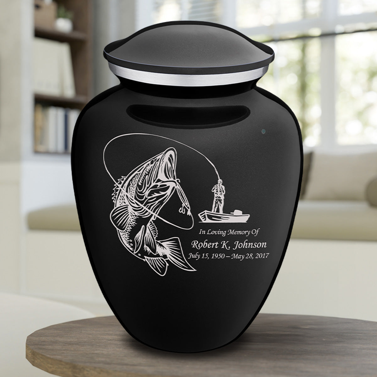 Extra Large Embrace Black Fishing Cremation Urn for Ashes