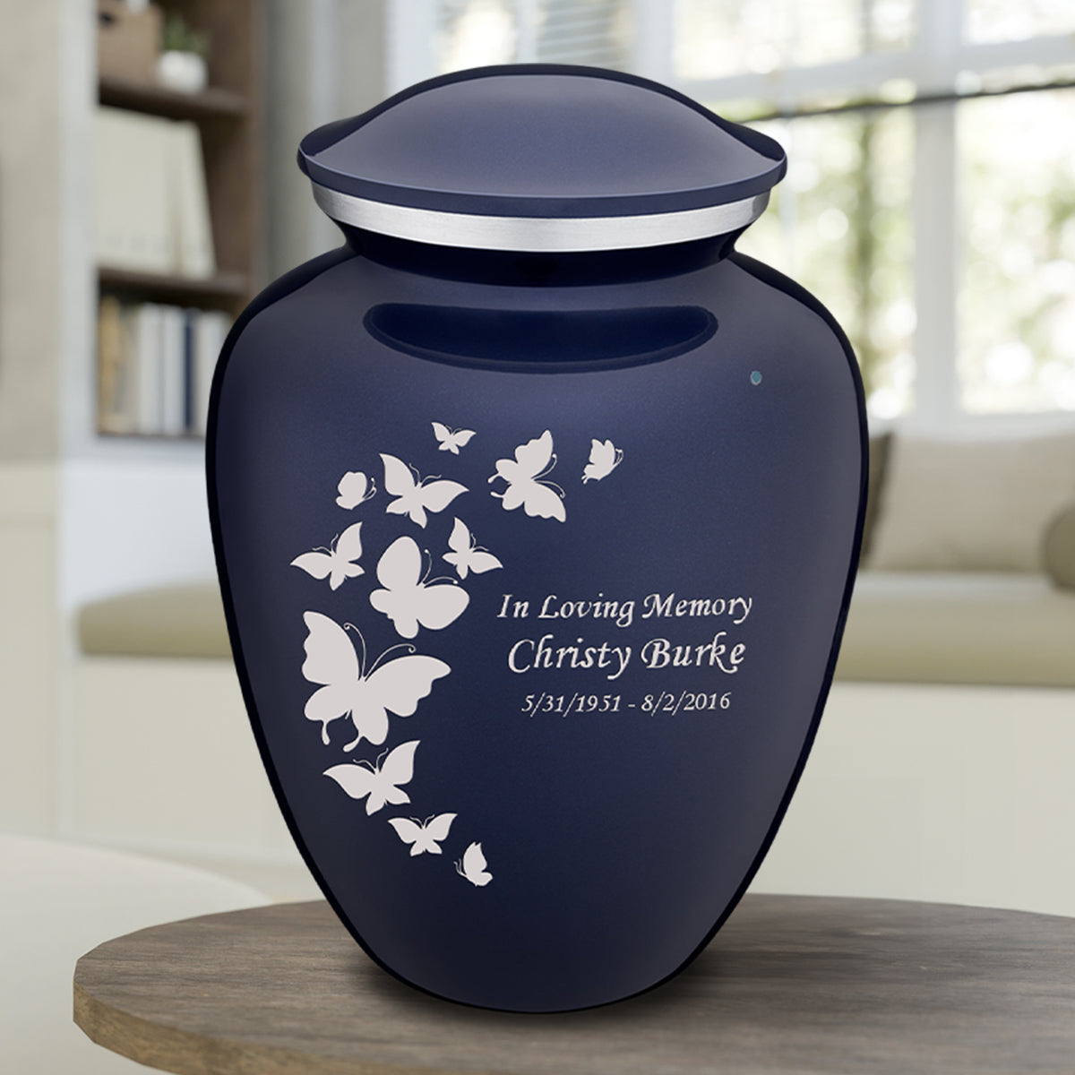 Extra Large Embrace Cobalt Blue Butterfly Cremation Urn for Ashes