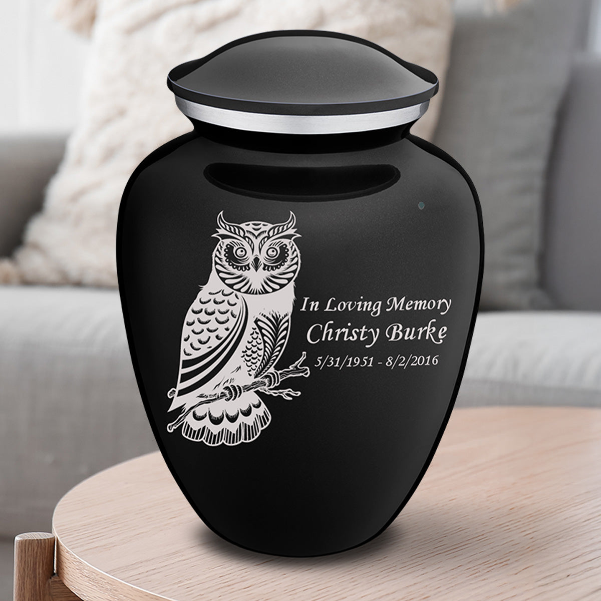 Adult Embrace Black Owl Cremation Urn
