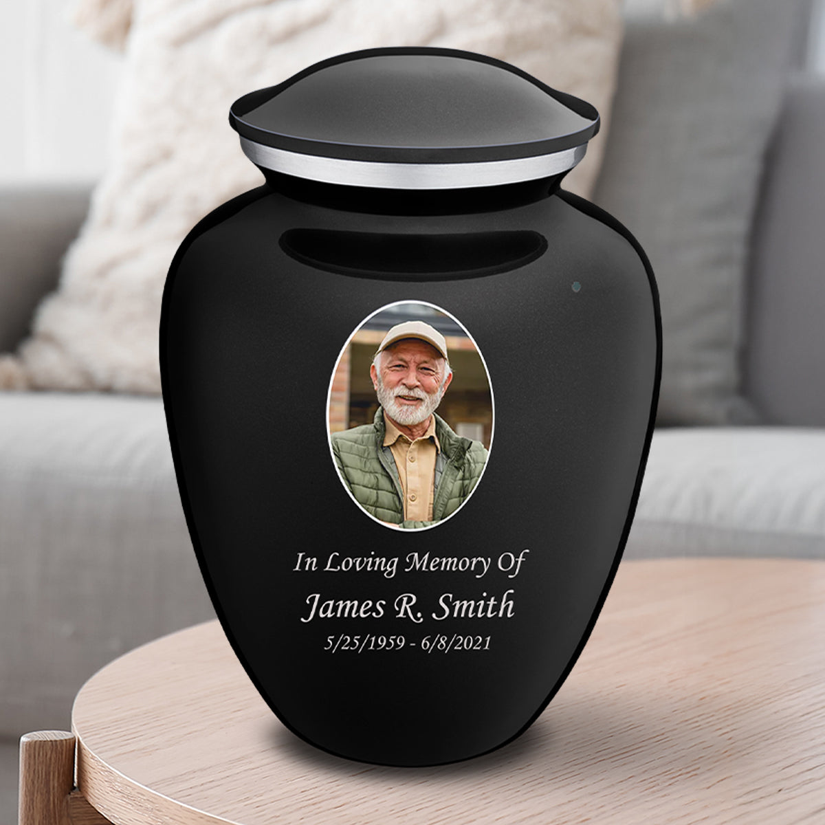 Adult Embrace Black Portrait Cremation Urn