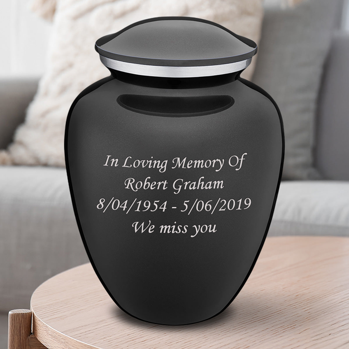 Adult Embrace Charcoal Custom Engraved Cremation Urn