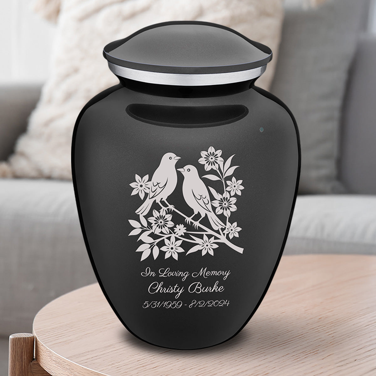 Adult Embrace Charcoal Black Songbirds Cremation Urn