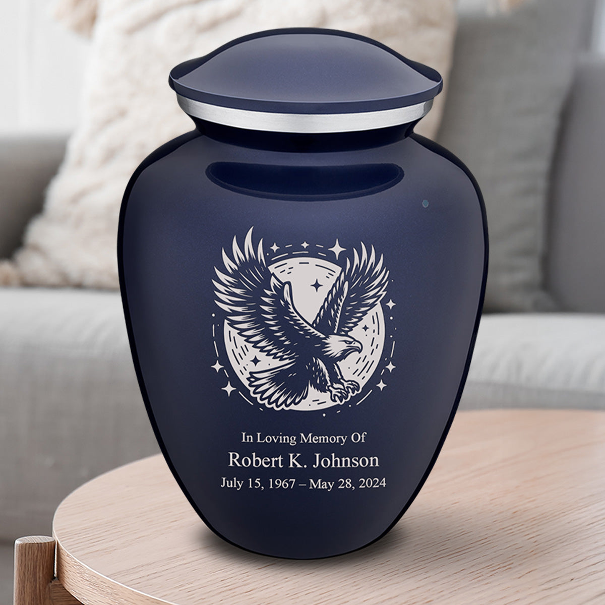 Adult Embrace Cobalt Blue Flying Eagle Cremation Urn