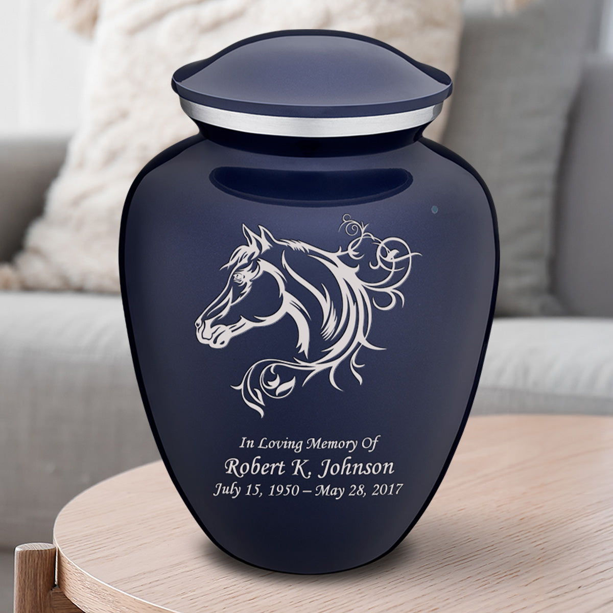 Adult Embrace Cobalt Blue Horse Cremation Urn
