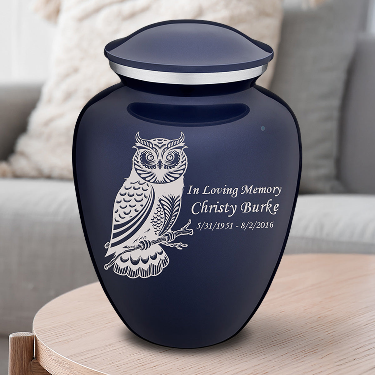 Adult Embrace Cobalt Blue Owl Cremation Urn