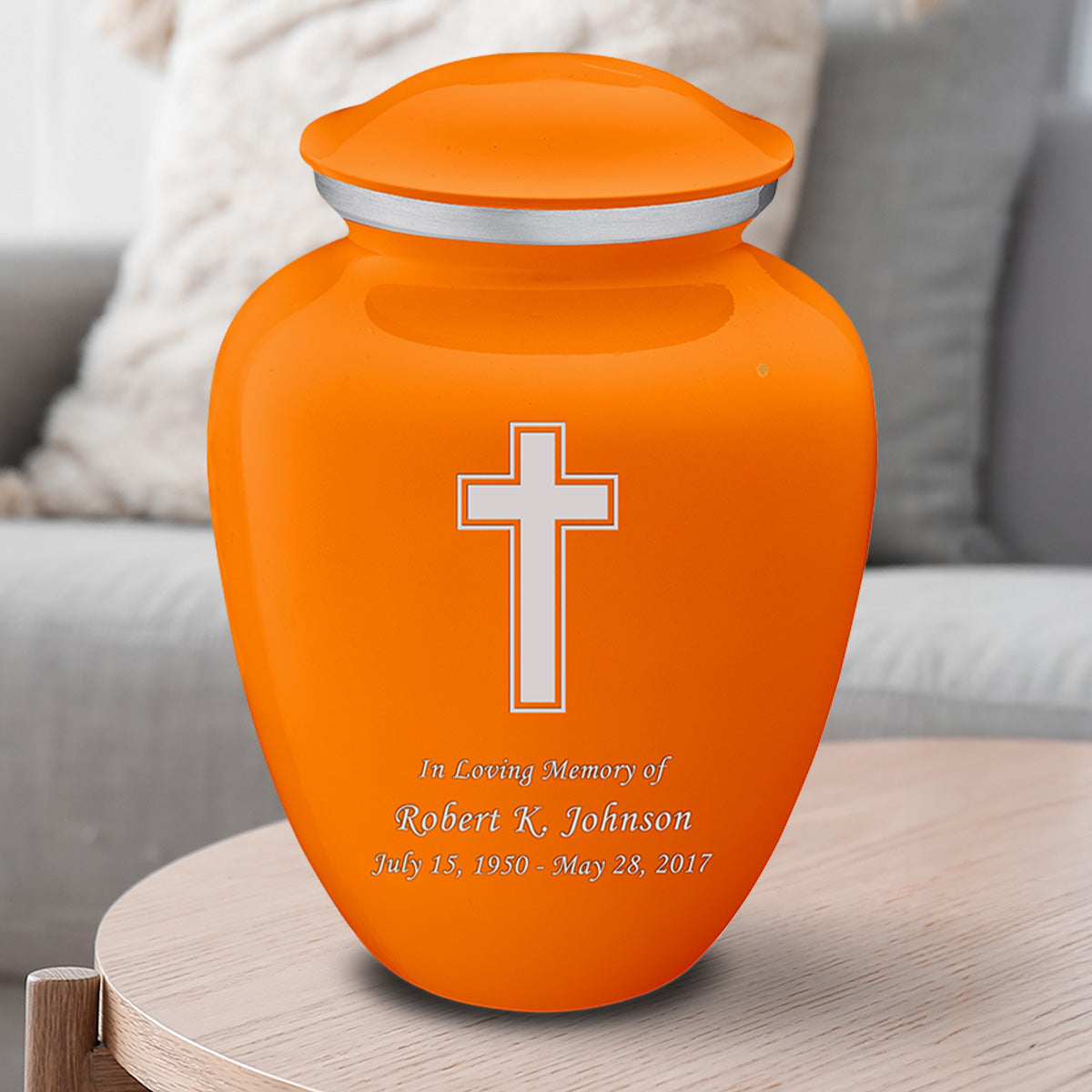 Adult Embrace Burnt Orange Simple Cross Cremation Urn