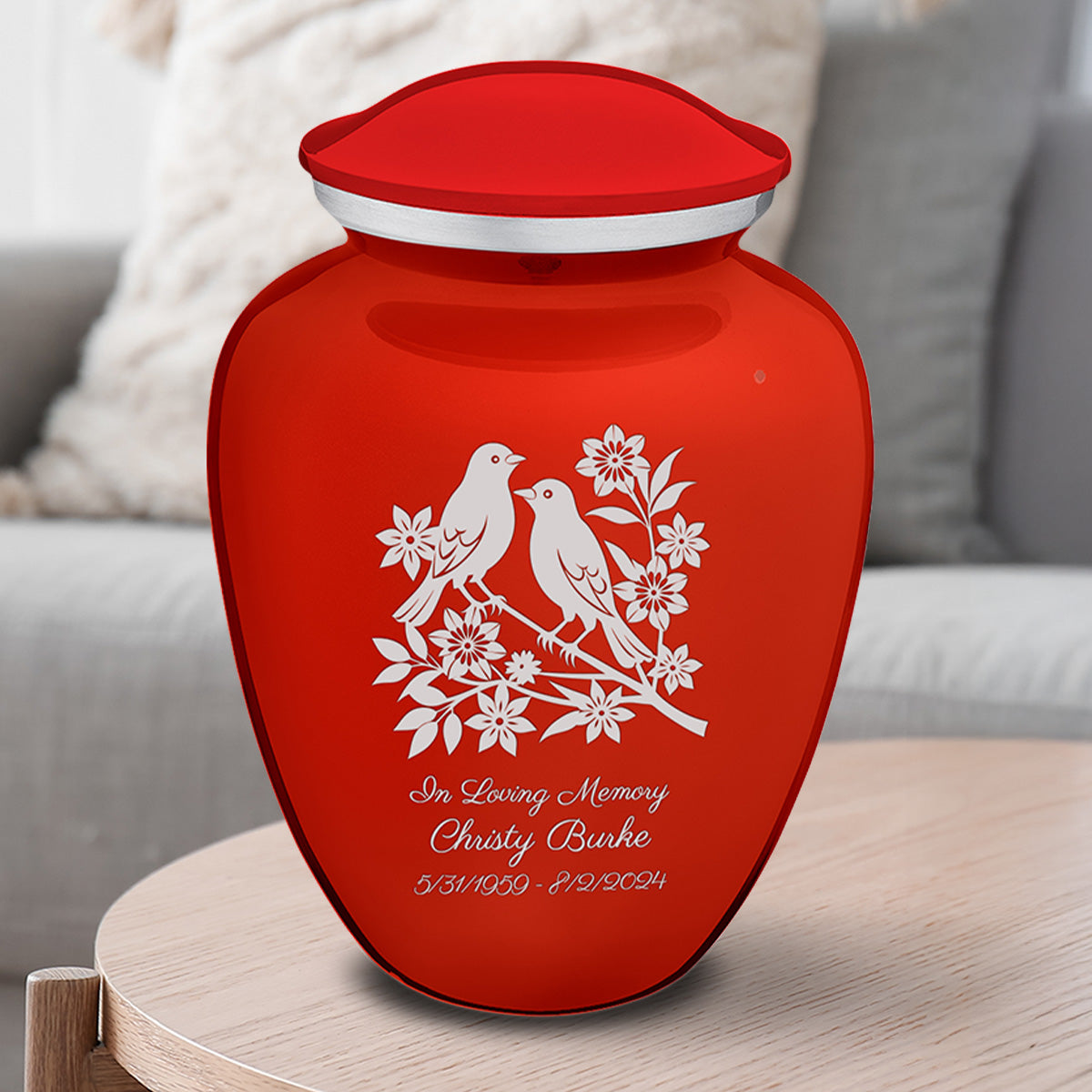 Adult Embrace Bright Red Songbirds Cremation Urn
