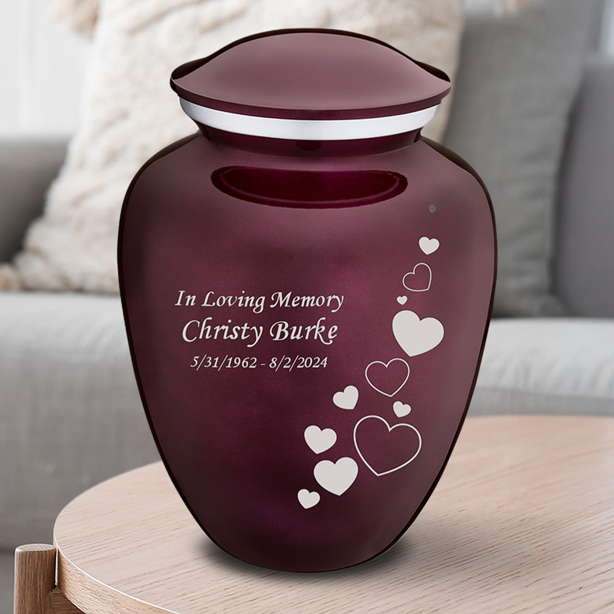 Adult Embrace Cherry Purple Floating Heart Cremation Urn