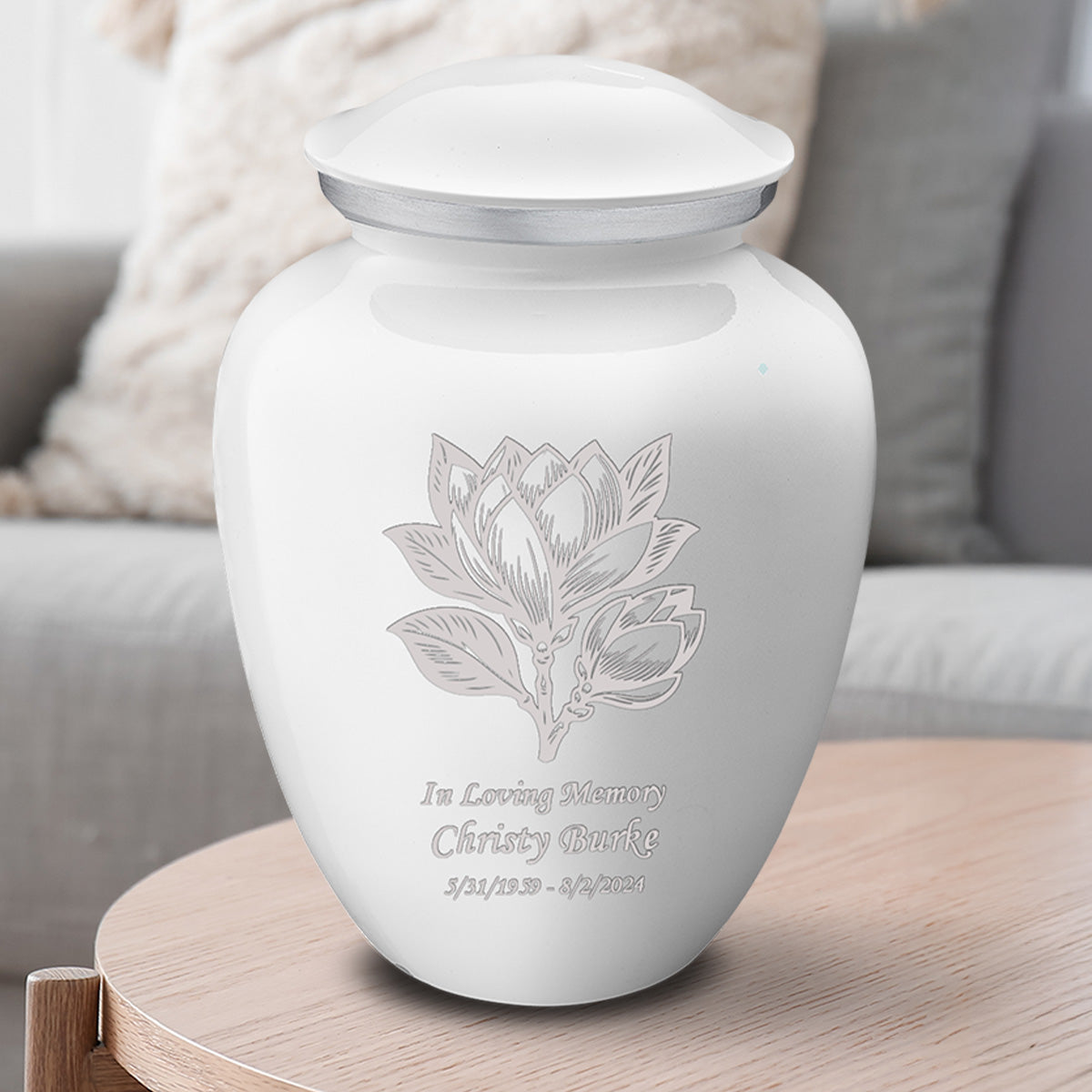 Adult Embrace White Magnolia Flower Cremation Urn