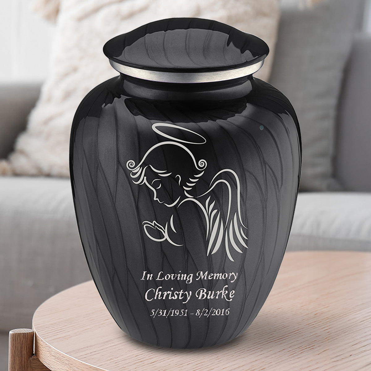Adult Embrace Pearl Black Angel Cremation Urn