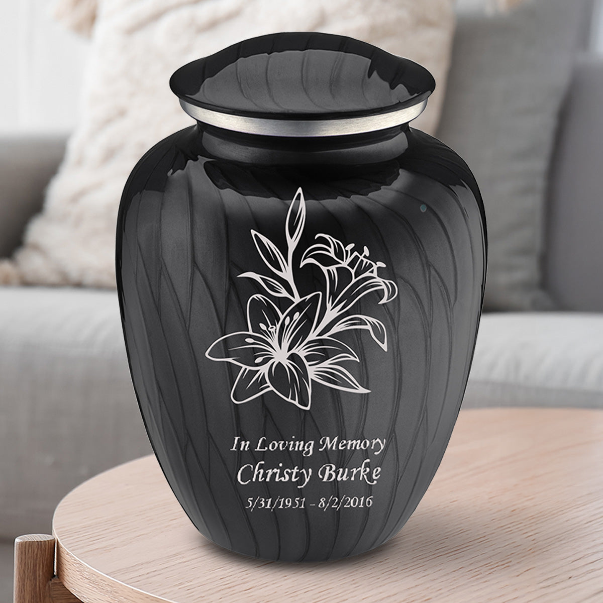 Adult Embrace Pearl Black Lily Cremation Urn