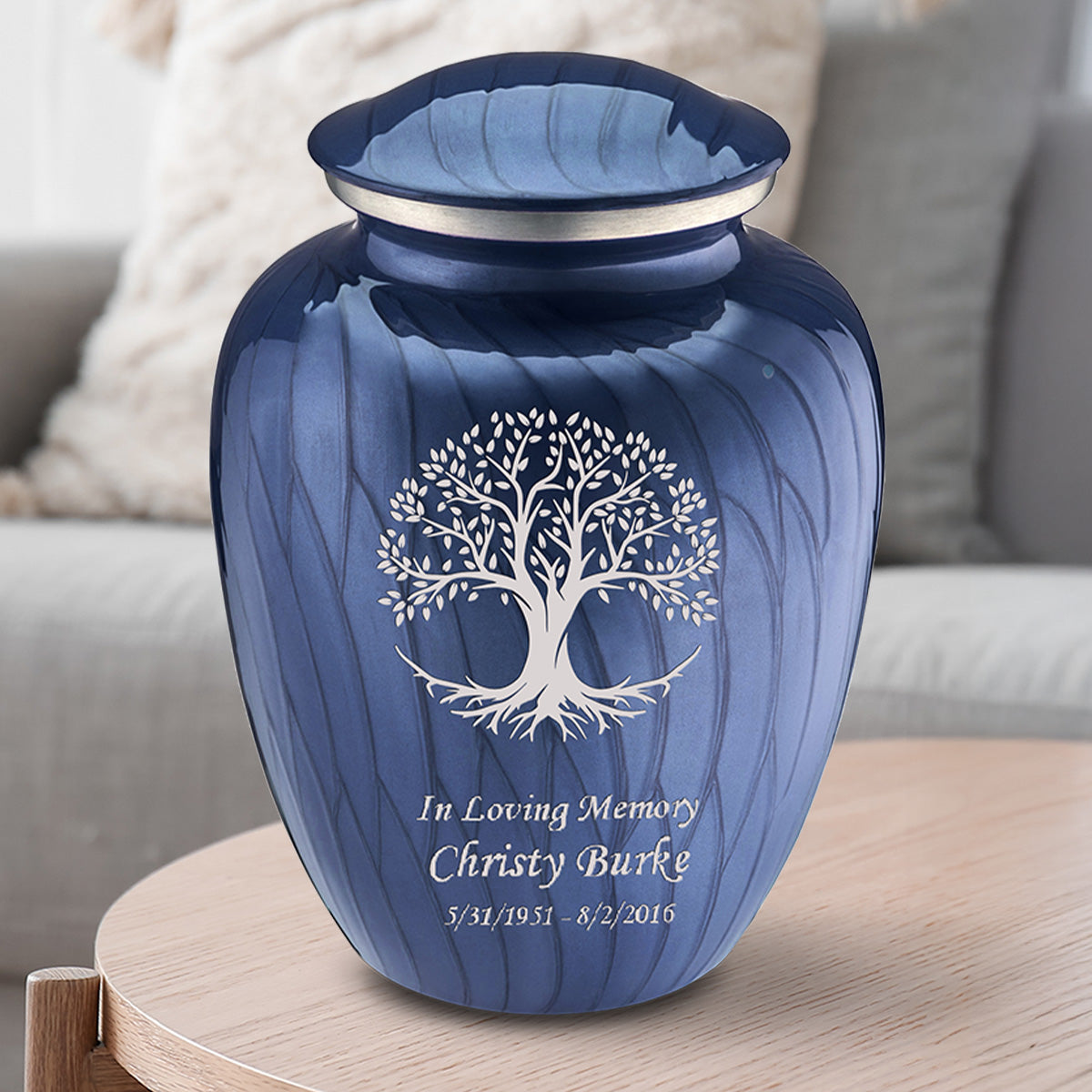 Adult Embrace Pearl Cobalt Blue Tree of Life Cremation Urn