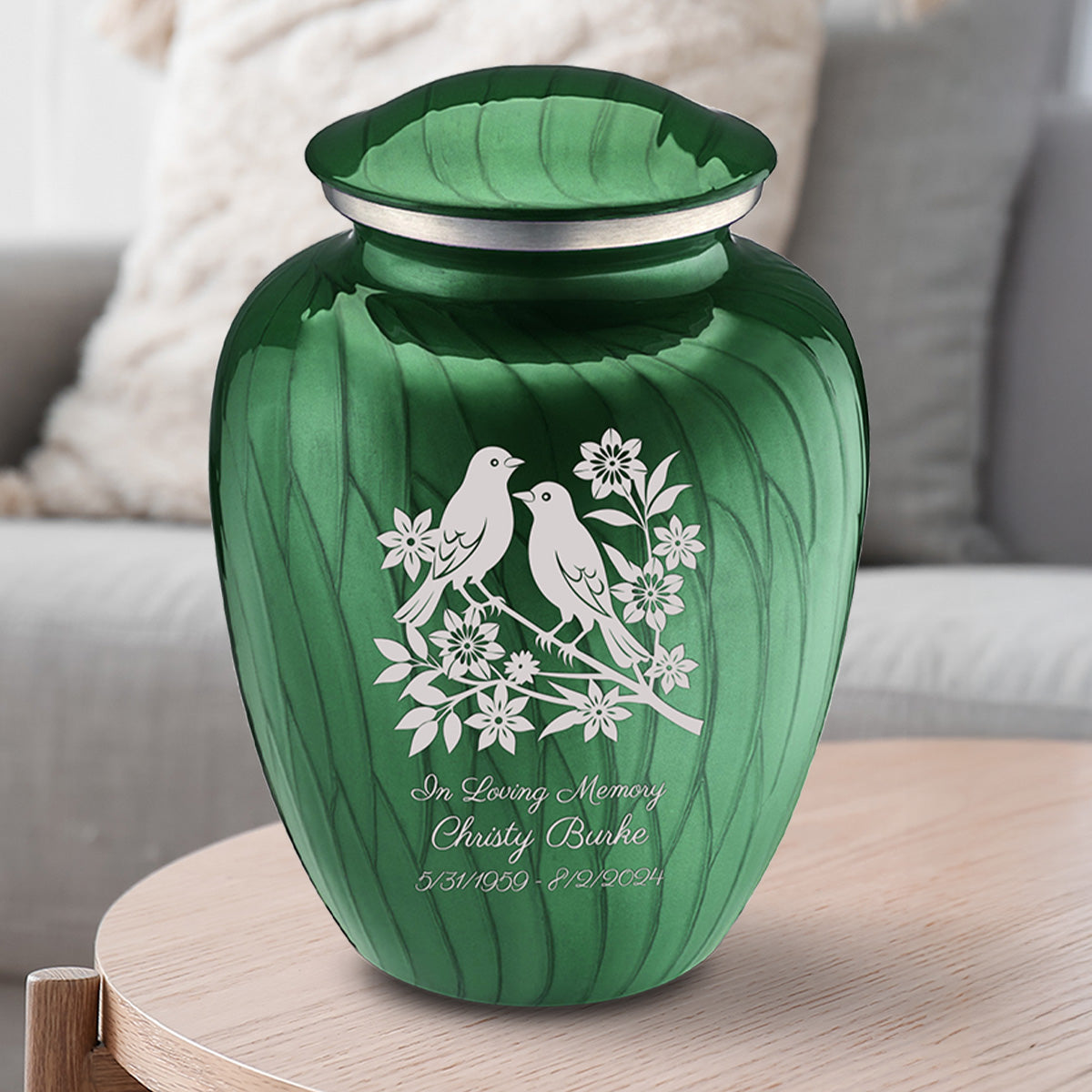 Adult Embrace Pearl Green Songbirds Cremation Urn