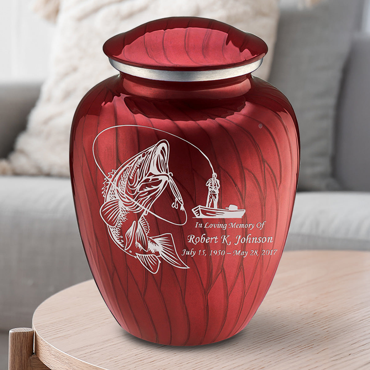 Adult Embrace Pearl Candy Red Fishing Cremation Urn