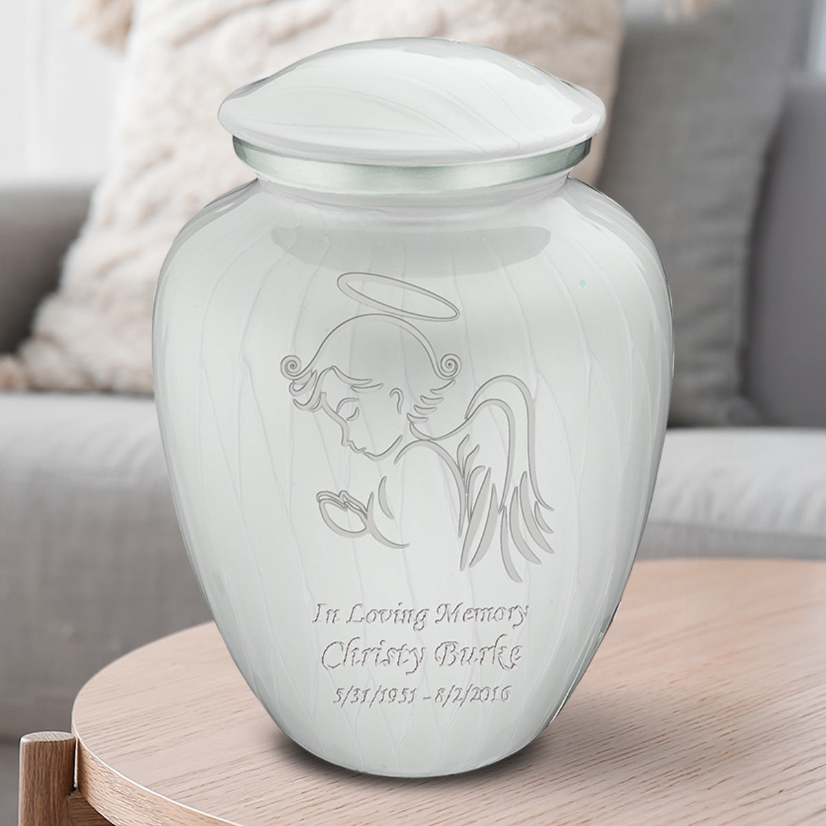 Adult Embrace Pearl White Angel Cremation Urn