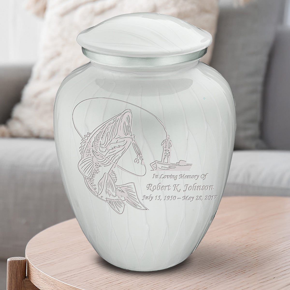Adult Embrace Pearl White Fishing Cremation Urn