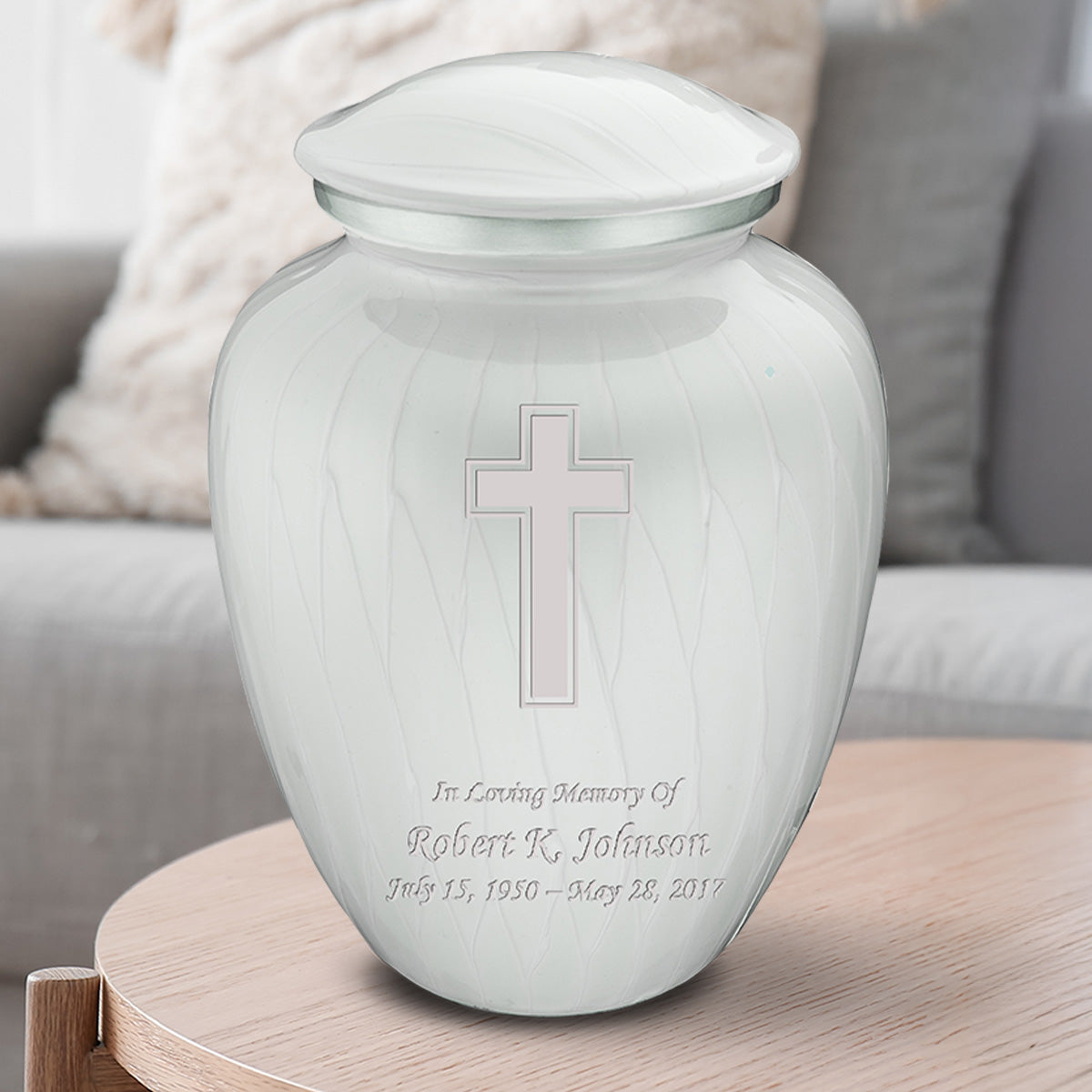 Adult Embrace Pearl White Simple Cross Cremation Urn