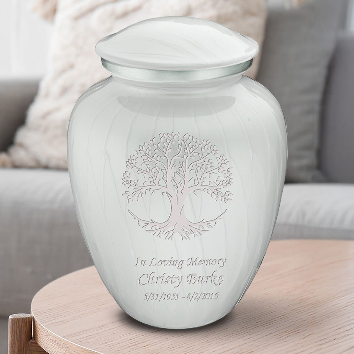 Adult Embrace Pearl White Tree of Life Cremation Urn