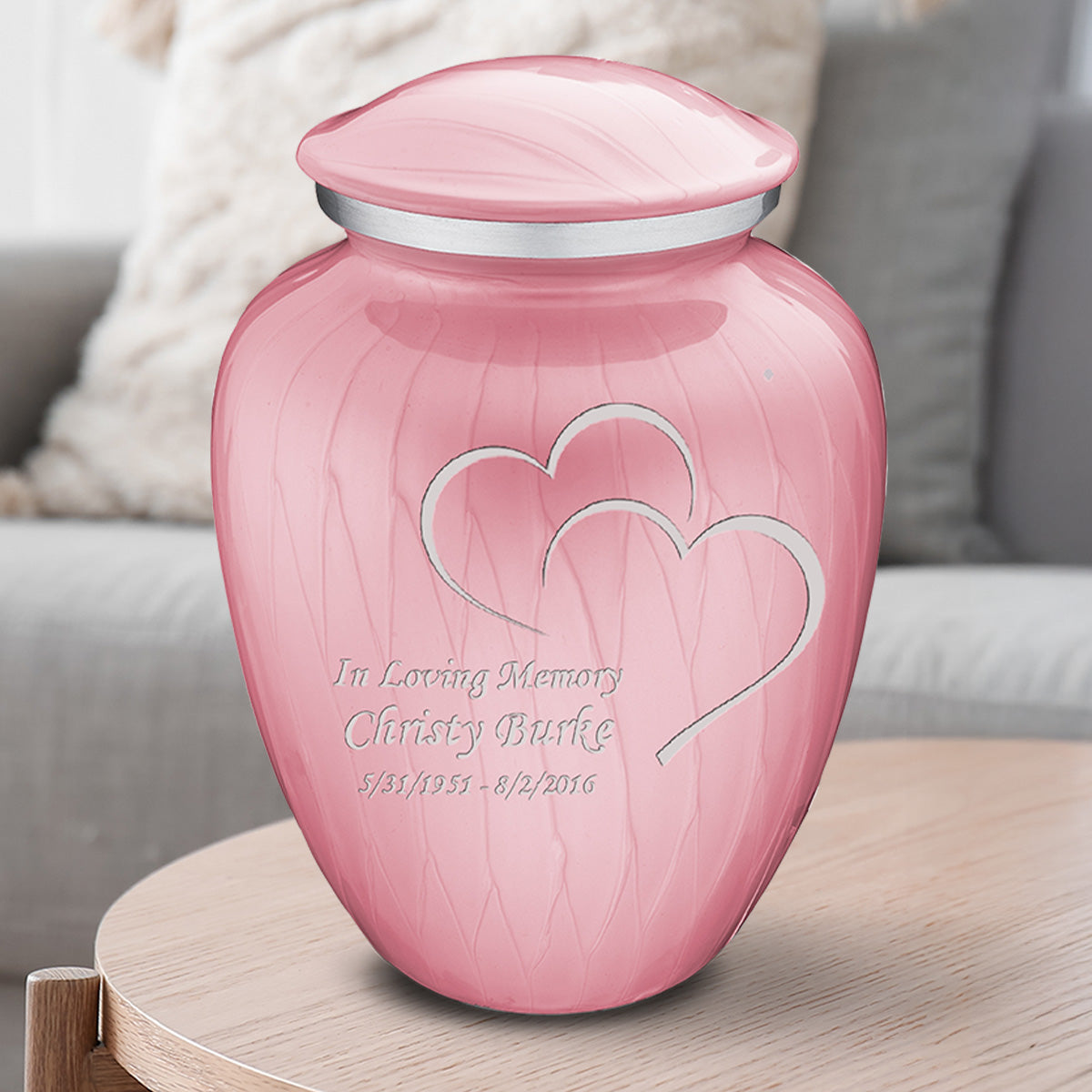 Adult Embrace Pearl Pink Hearts Cremation Urn