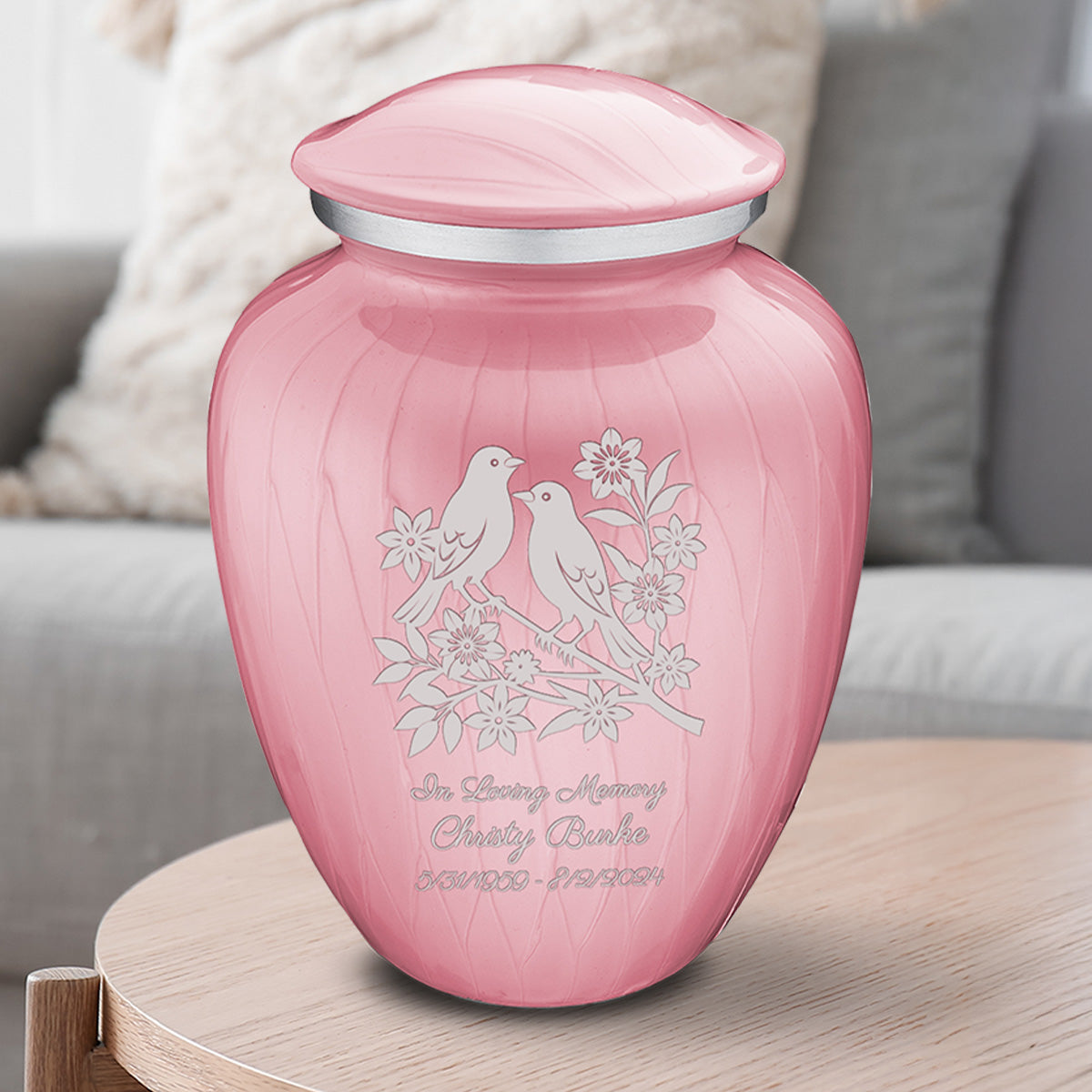 Adult Embrace Pearl Pink Songbirds Cremation Urn