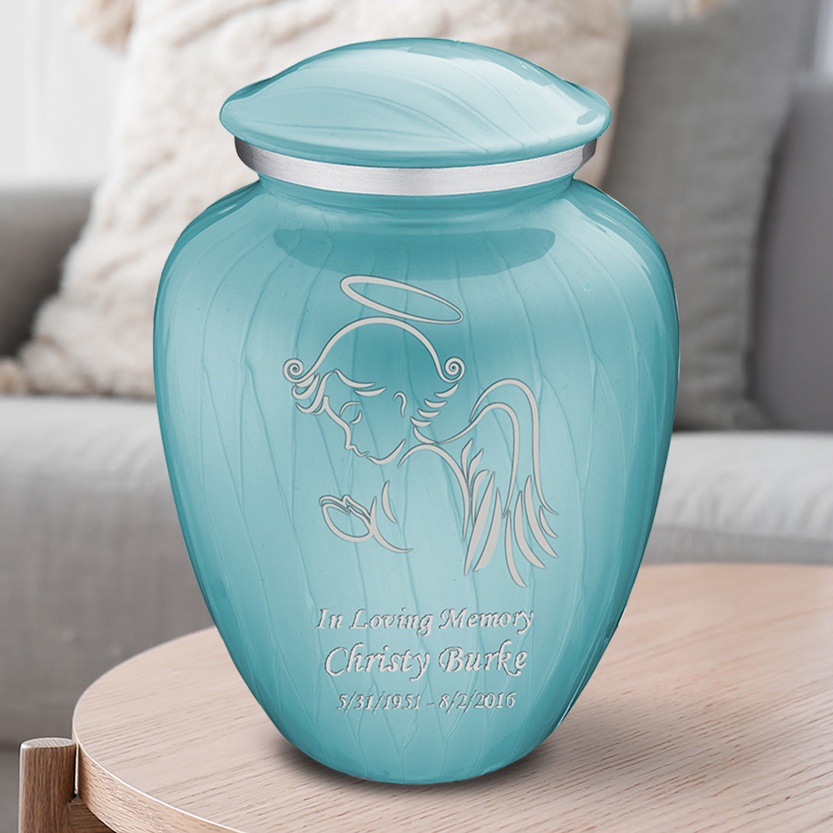 Adult Embrace Pearl Light Blue Angel Cremation Urn