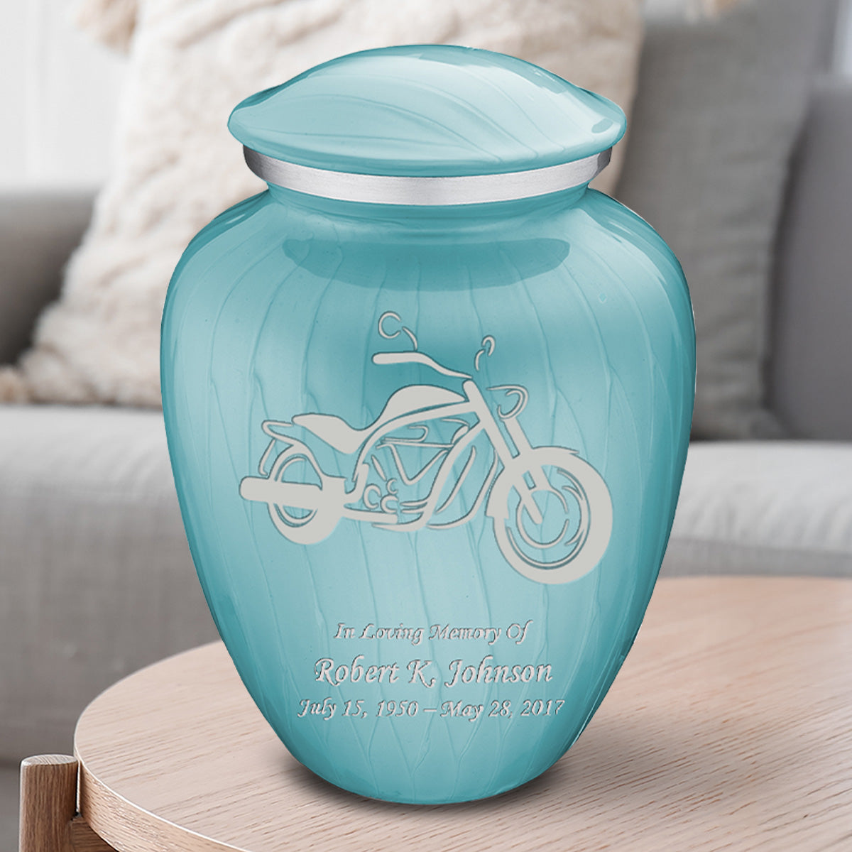 Adult Embrace Pearl Light Blue Motorcycle Cremation Urn
