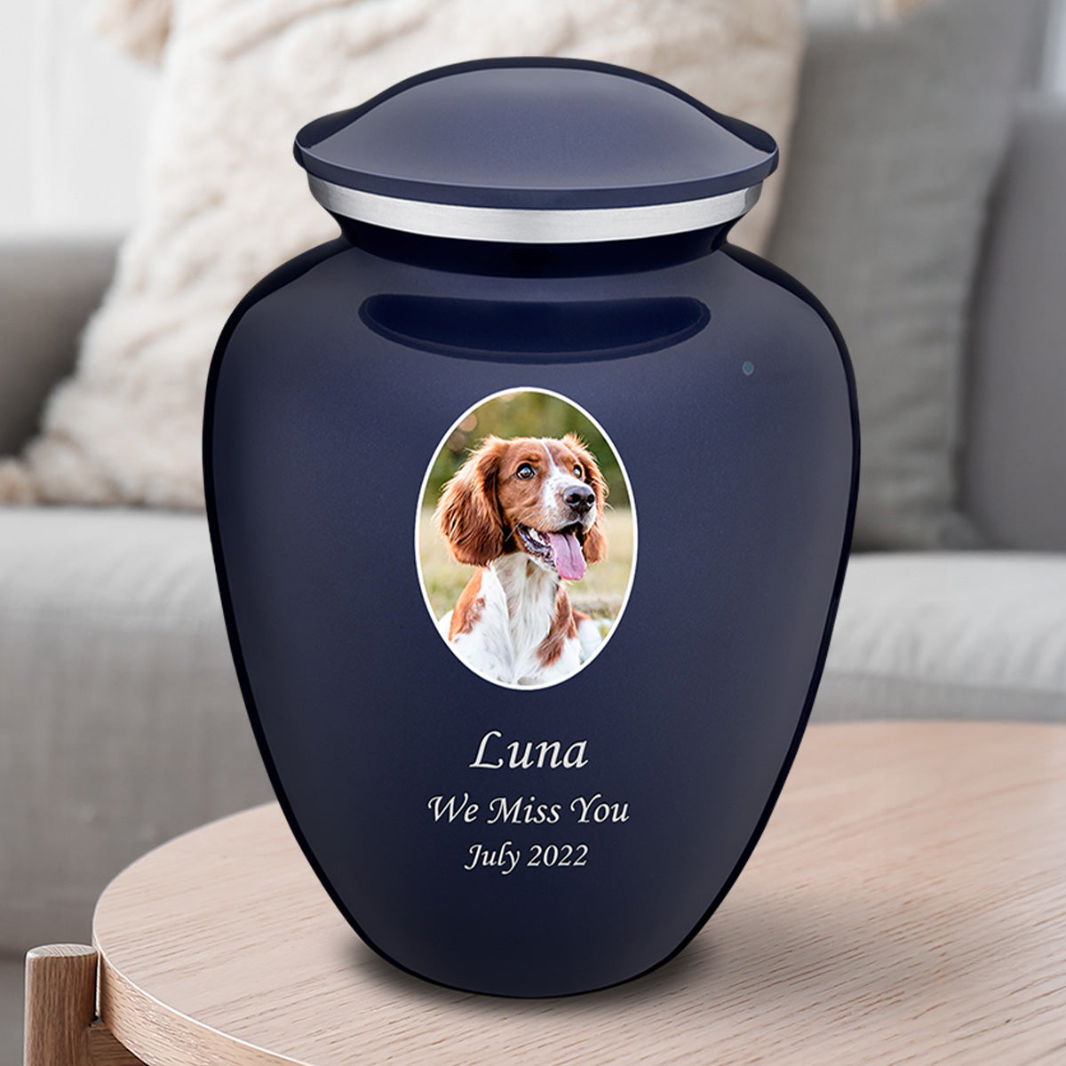 Adult Pet Embrace Cobalt Blue Portrait Cremation Urn