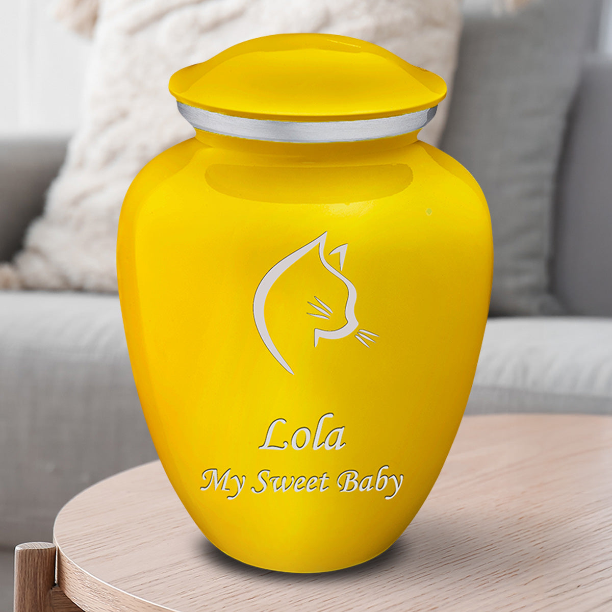 Large Embrace Yellow Cat Pet Cremation Urn